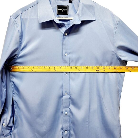 Shield-X Flex Blue Long Sleeve ButtonUp Shirt Silk Size L Design In Italy Mens - Picture 9 of 11
